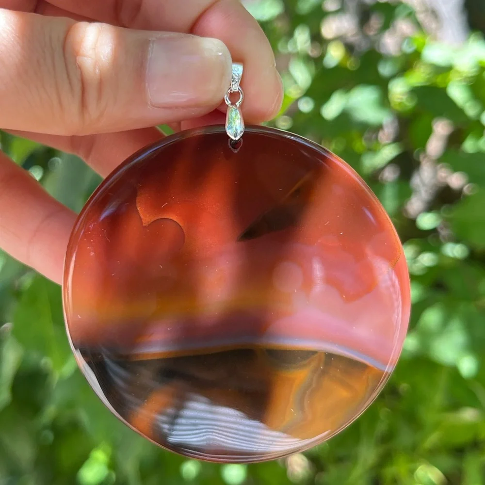 Huge sterling silver 925 stamped round scenery agate pendant 1341‎